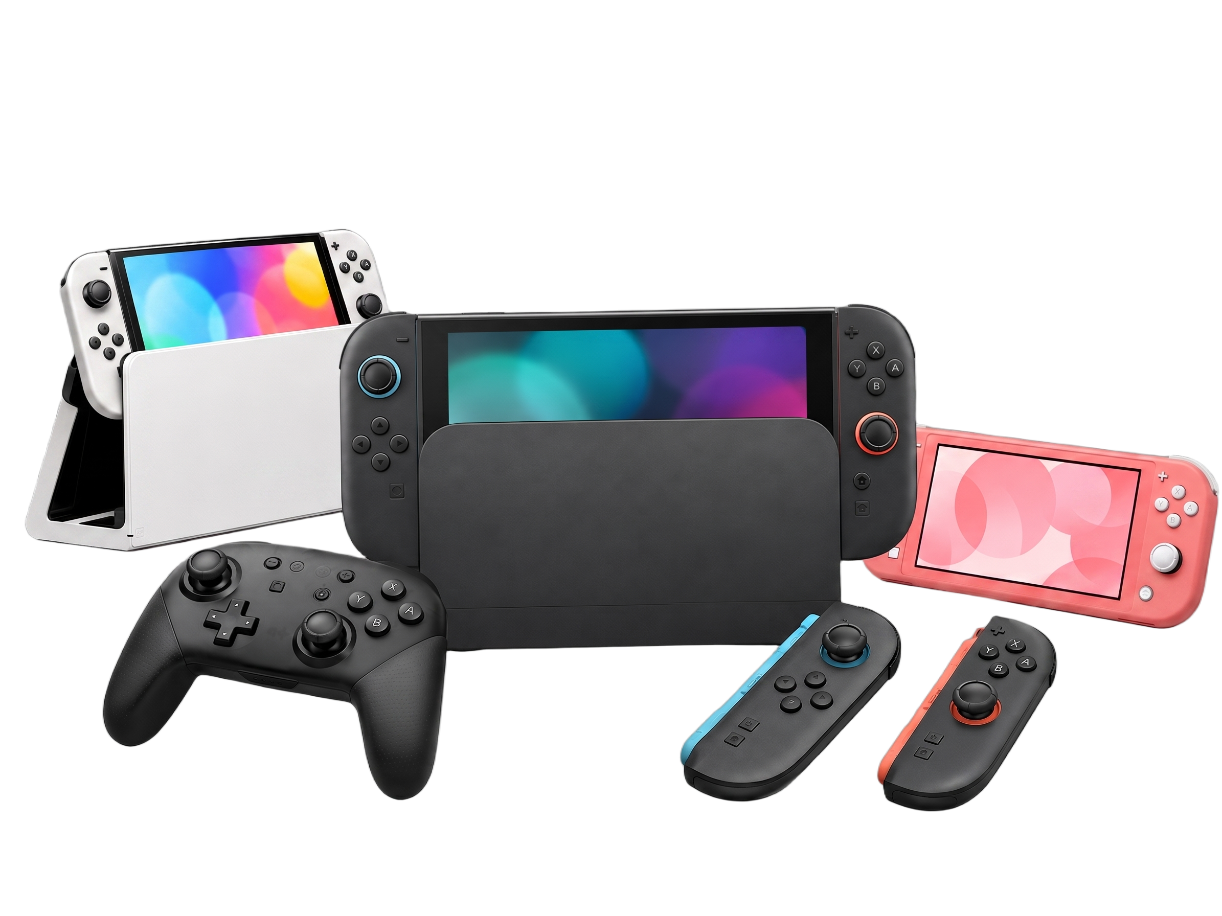 Nintendo Switch 2, Nintendo Switch OLED, Nintendo Switch Lite, Joy-Con y control Pro